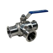 2" Stainless Steel 3-way TriClamp Ball Valve